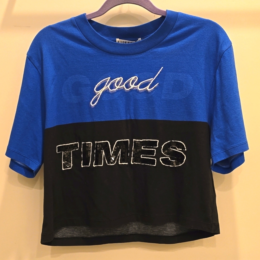 NWT alice + olivia size small "good times" cotton sequin cropped tee